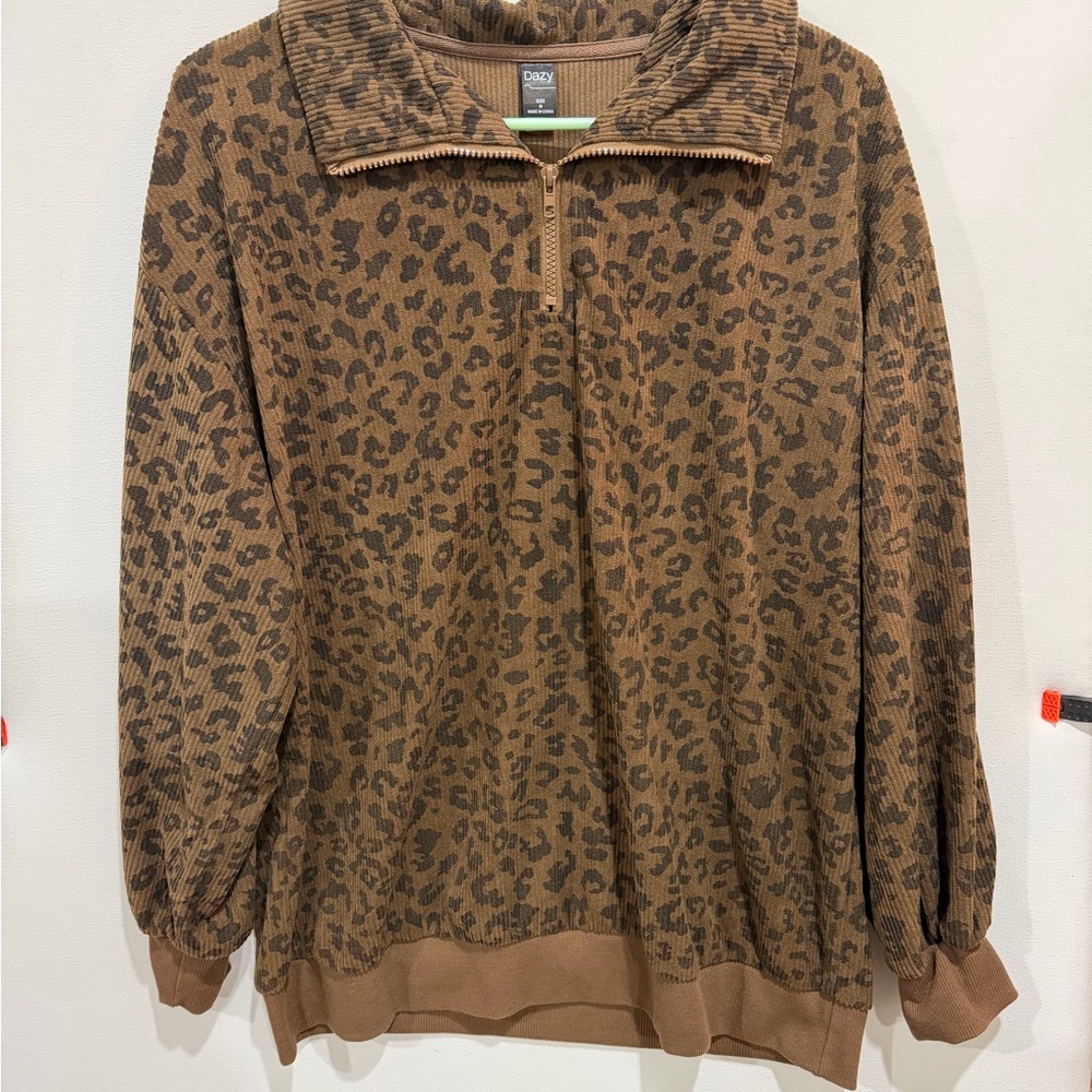 SHEIN Brown Leopard Print Sweatshirt